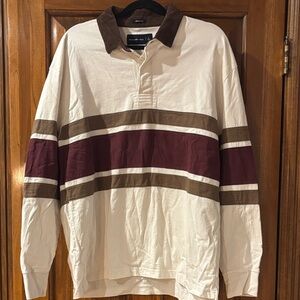 Men's Abercrombie & Fitch Cream and Brown Rugby Shirt